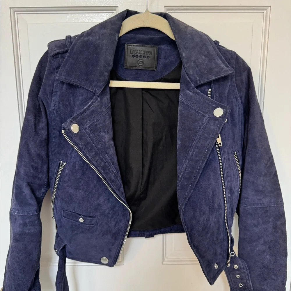 Blank NYC Suede Biker Jacket - Deep Blue - Picture 1 of 3
